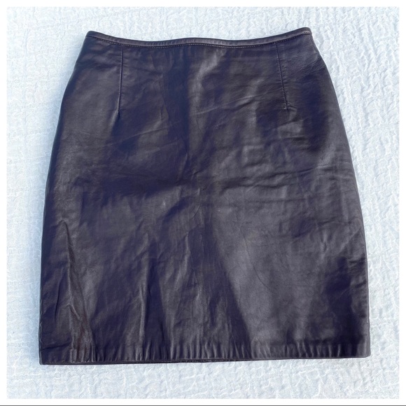 HUGO BUSCATI “MILANO” Brown Leather Pencil Mini Skirt - Picture 14 of 16